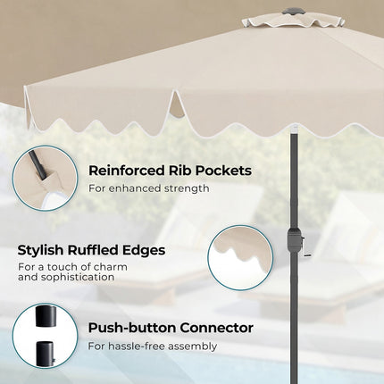 Beige 270cm Ruffled Parasol with Hand Crank & Tilt