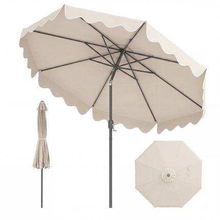 Beige 270cm Ruffled Parasol with Hand Crank & Tilt