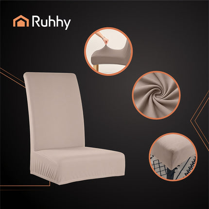 Beige Chair Covers, Set of 6, Stretchable Fabric