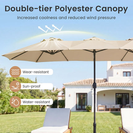 Beige Double Parasol 400x215 cm, Water-Repellent