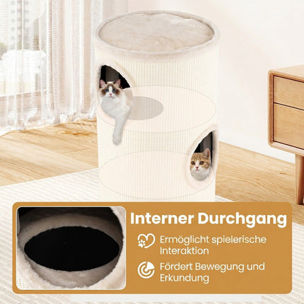 Beige Multi-Level Cat House with Sisal Scratching Pad