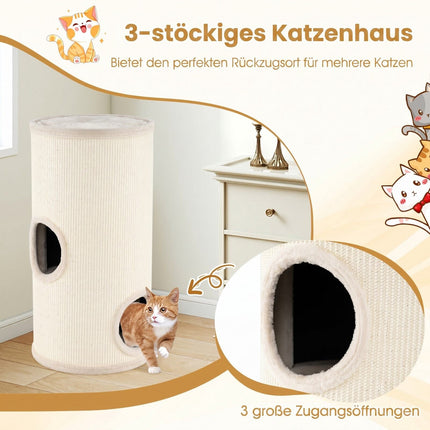 Beige Multi-Level Cat House with Sisal Scratching Pad
