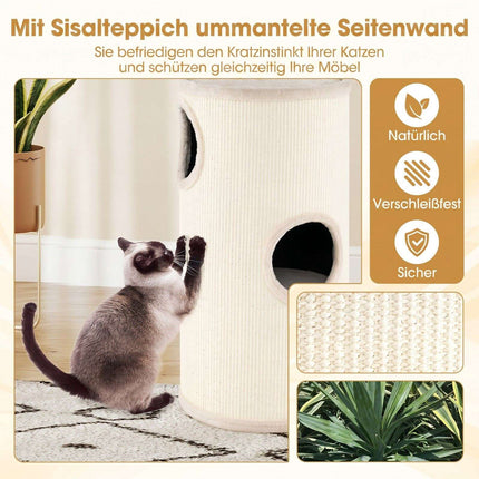 Beige Multi-Level Cat House with Sisal Scratching Pad