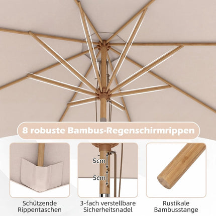 Beige Patio Umbrella, 270 cm, Bamboo Frame, Adjustable Tilt