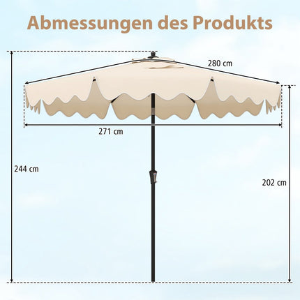 Beige Patio Umbrella with Crank, Tilt & Ventilation, 280 cm