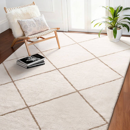 Beige Plush Area Rug 6x9 Ft – Non-Slip, Non-Shedding