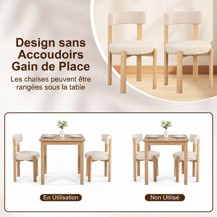 Beige Plush Dining Chairs, Set of 2 – Solid Wood Legs, 160kg Capacity