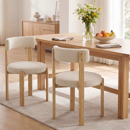 Beige Plush Dining Chairs, Set of 2 – Solid Wood Legs, 160kg Capacity