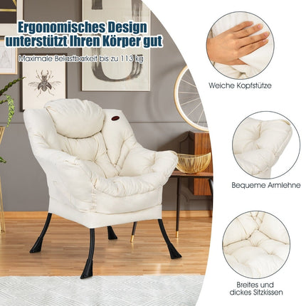 Beige Recliner Chair with Armrests & Side Pocket, 114kg Capacity