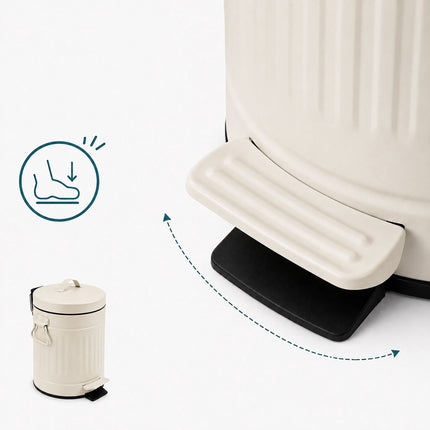 Beige Retro Bathroom Pedal Bin, 3L Capacity