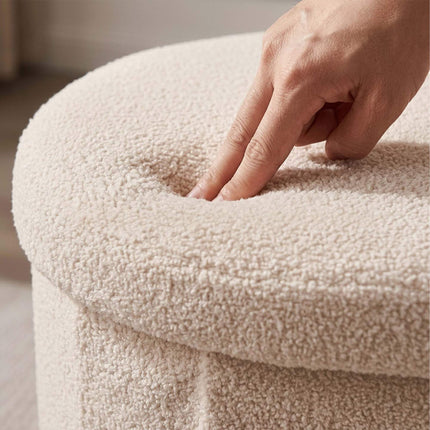 Beige Teddy Fabric Storage Bench – 38 x 76 cm