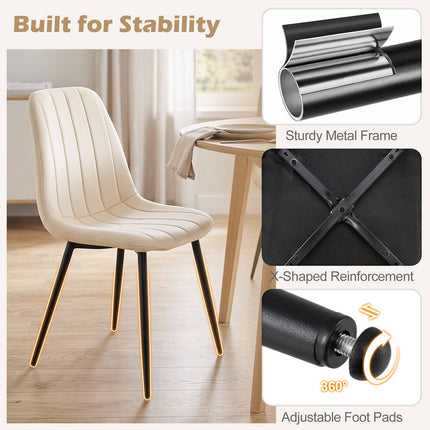 Beige Upholstered Dining Chairs, Set of 4 with Metal Legs