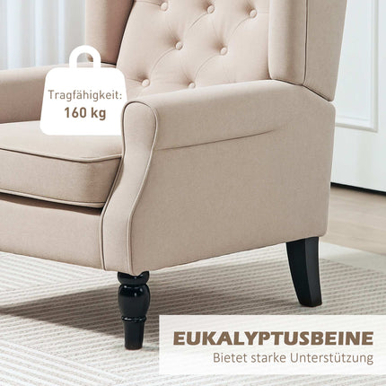 Beige Wingback Armchair, Removable Cover, 74 x 87 x 102 cm