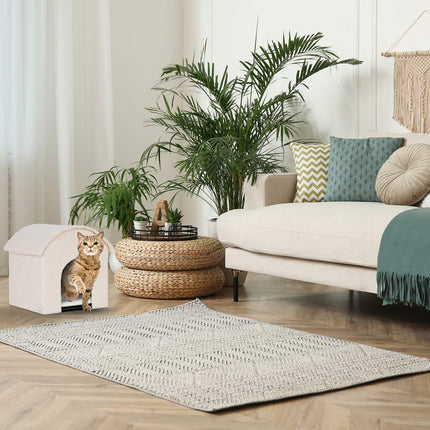 Beige cat pit with scratching surface