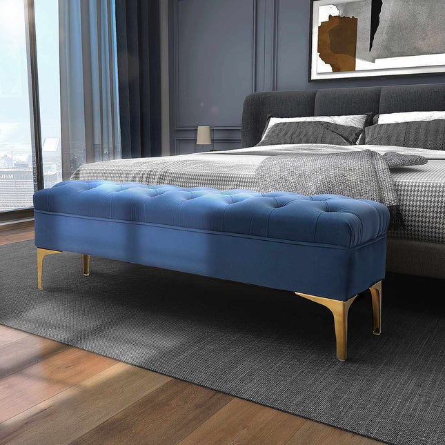 Bank, Bedbank, Schoenenbank Met Verhoogde Poten, Slaapkamer, Fluweelblauw 118 X 45 X 42 Cm