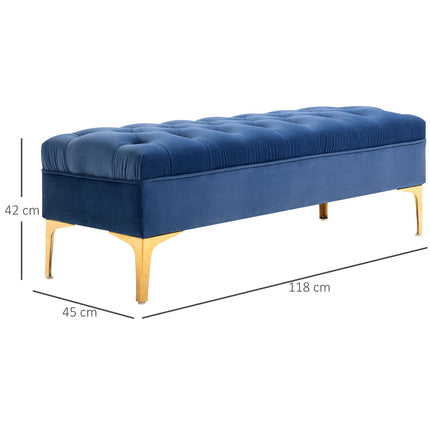Velvet blue shoe bench - bedroom, raised legs, 118x45x42 cm