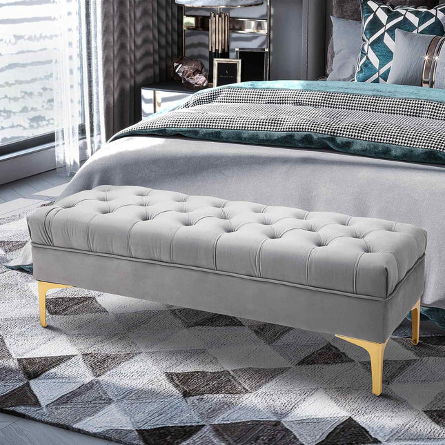 Velvet shoe storage bench, light grey, 118x45x42cm