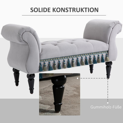 Elegant gray upholstered wooden bench - 117 x 40 x 58 cm