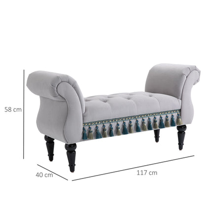Elegant gray upholstered wooden bench - 117 x 40 x 58 cm
