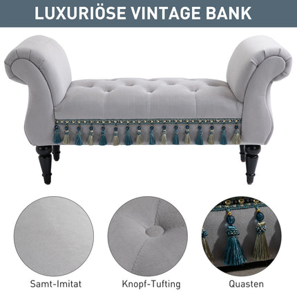 Elegant gray upholstered wooden bench - 117 x 40 x 58 cm