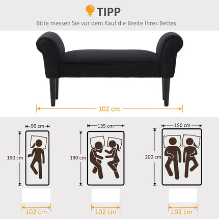 Black upholstered bedroom bench - MDF & Foam, 102x31x51 cm