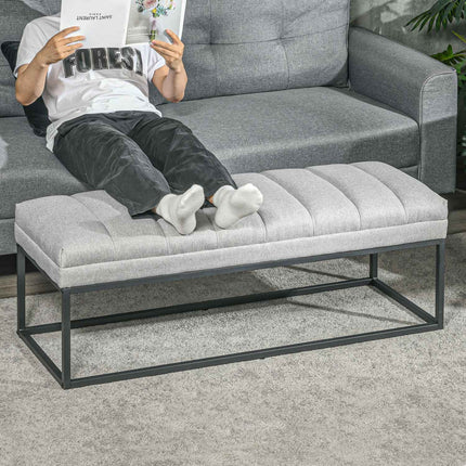 Upholstered bed bench, light gray linen, 120x44x45.5 cm, 200 kg capacity