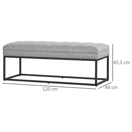 Upholstered bed bench, light gray linen, 120x44x45.5 cm, 200 kg capacity
