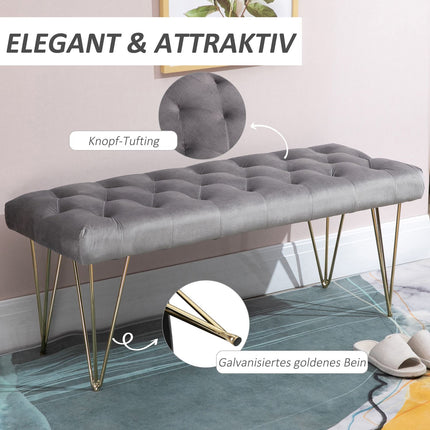 Gray velvet shoe bench - 116x44.5x49 cm, storage in entrance