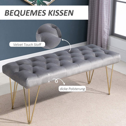 Gray velvet shoe bench - 116x44.5x49 cm, storage in entrance