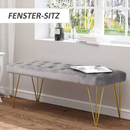 Gray velvet shoe bench - 116x44.5x49 cm, storage in entrance