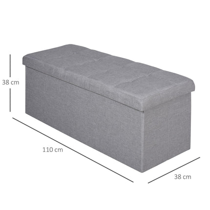 Gray upholstered storage bench, foldable with dividers