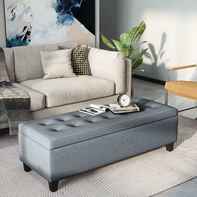 Gray upholstered storage bench - Linnelook Bed & Living Room