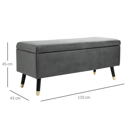 Upholstered storage bench, metal frame, charcoal grey