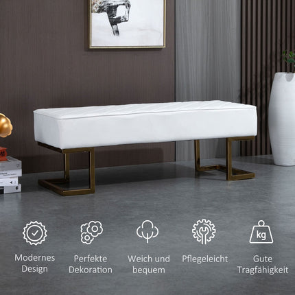 White & Gold Faux Leather Bench - 120x43x42 cm