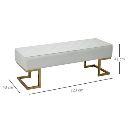 White & Gold Faux Leather Bench - 120x43x42 cm