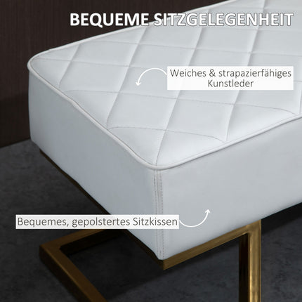 White & Gold Faux Leather Bench - 120x43x42 cm