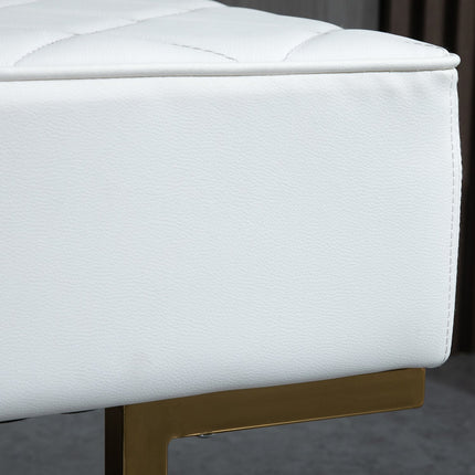 White & Gold Faux Leather Bench - 120x43x42 cm