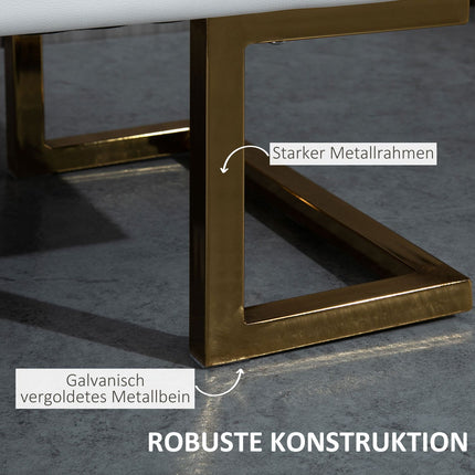 White & Gold Faux Leather Bench - 120x43x42 cm