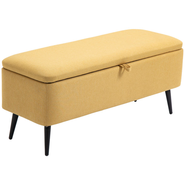 Ławka, siedzisko skrzyniowe, tapicerowane, wygląd lnu, do 150 kg, 101 x 38,5 x 44,5 cm, żółta