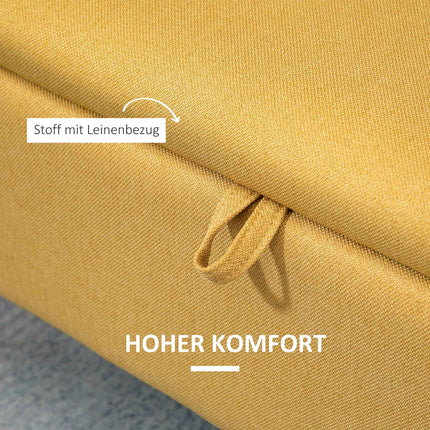 Bench, chest seat, upholstered bench, linen look, up to 150 kg, 101 x 38.5 x 44.5 cm, yellow