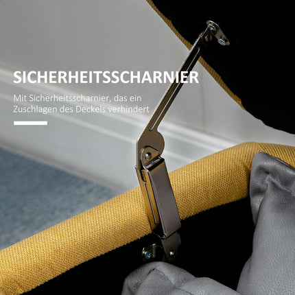 Bench, chest seat, upholstered bench, linen look, up to 150 kg, 101 x 38.5 x 44.5 cm, yellow