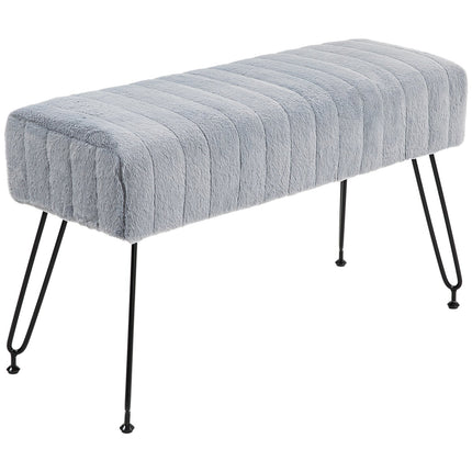 Gray faux fur upholstered bench with metal legs - 82 x 30 x 47 cm