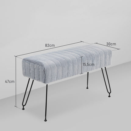 Gray faux fur upholstered bench with metal legs - 82 x 30 x 47 cm