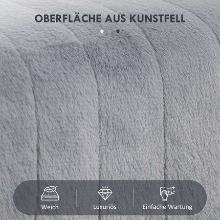 Gray faux fur upholstered bench with metal legs - 82 x 30 x 47 cm