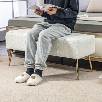 Cream covered bench - Lamb's wool look, steel legs