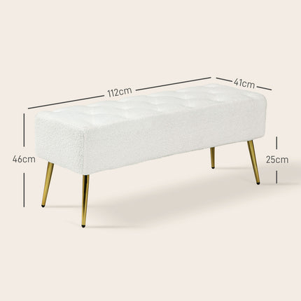 Cream covered bench - Lamb's wool look, steel legs