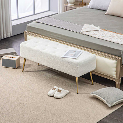 Cream covered bench - Lamb's wool look, steel legs