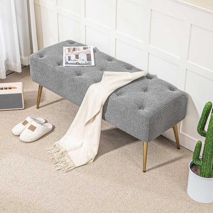 Upholstered Gray bench with tufted buttons, 112x41x46 cm
