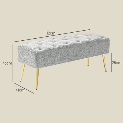 Upholstered Gray bench with tufted buttons, 112x41x46 cm
