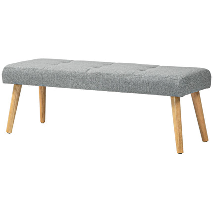 Gray upholstered bench with button seams, 120x41x43 cm